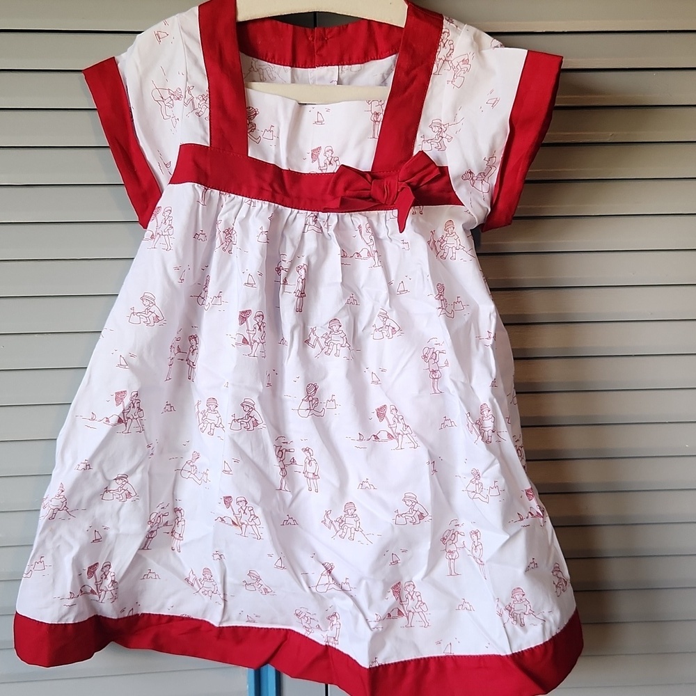 Jacadi Paris White & Red Trim Dress with Bloomers